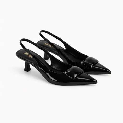 [Z-02810C] 360 COTTON HEELS, 5CM,LAMINATED, BLACK WITH BUCLE BLACK 38