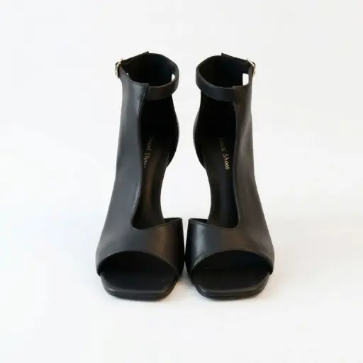 [LY-790123B] 360 COTTON LEATHER OPENED HEELS BLACK 37