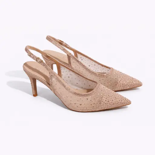 [HF-5624D] 360 COTTON POINTED-TOE TULE WITH STRASS HEELS GOLD 39