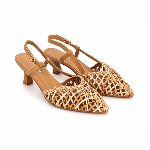 [J021227D] 360 COTTON LOW STRIPS HEELS BEIGE/CAMEL 39