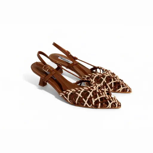 [J021229C] 360 COTTON LOW STRIPS HEELS BROWN/BEIGE 38
