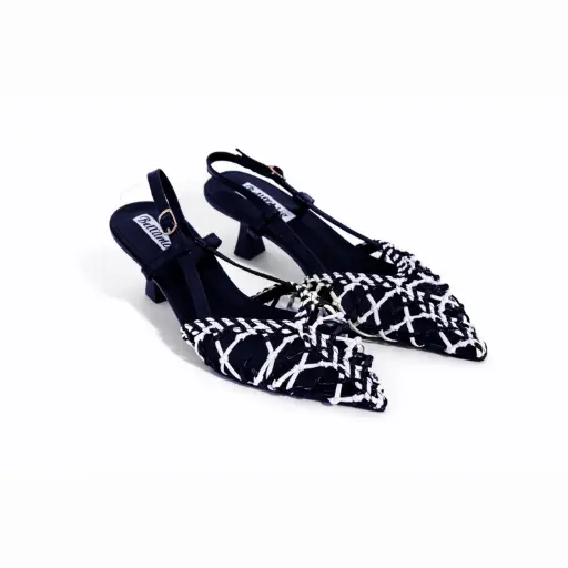 [J021232C] 360 COTTON LOW STRIPS HEELS NAVYBLUE/WHITE 38