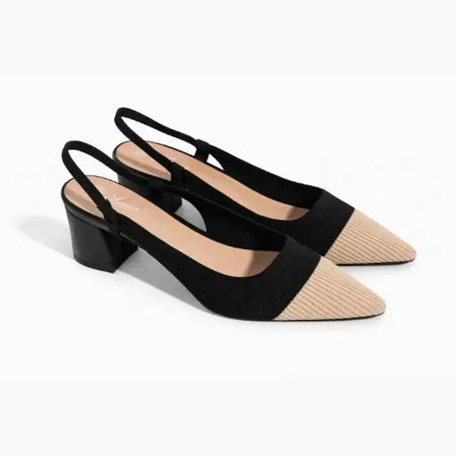[320036D] 360 COTTON LOW CLOTH STRIPED HEELS BLACK/BEIGE 39