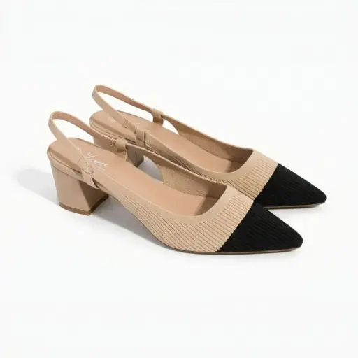 [320037C] 360 COTTON LOW CLOTH STRIPED HEELS BLACK/BEIGE 38