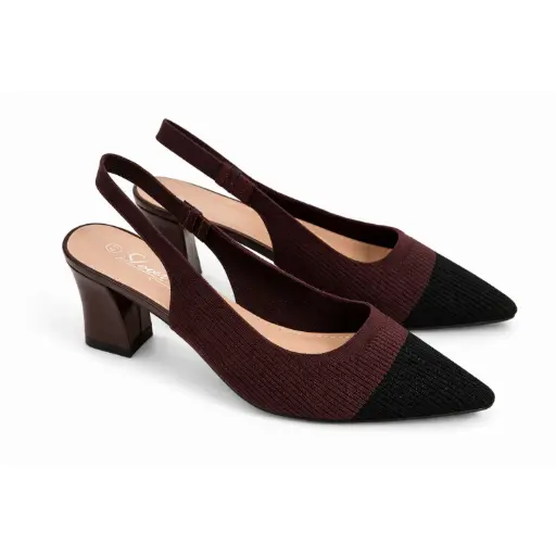 [320038D] 360 COTTON LOW CLOTH STRIPED HEELS BLACK/BROWN 39