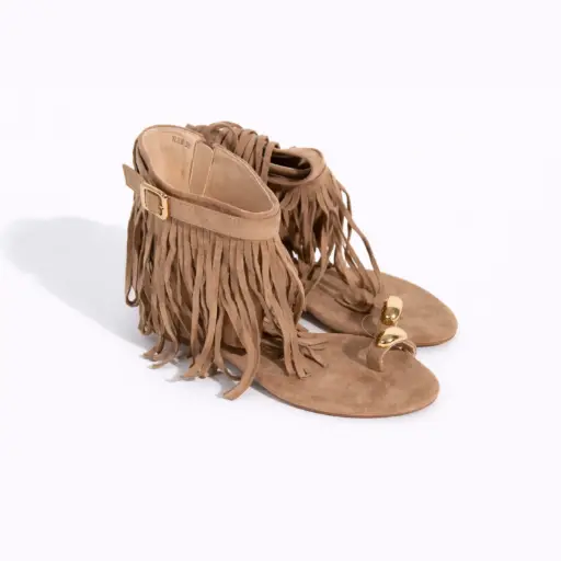 [YL30342D] 360 COTTON SANDALS WITH FRINGES DAIM BEIGE 39