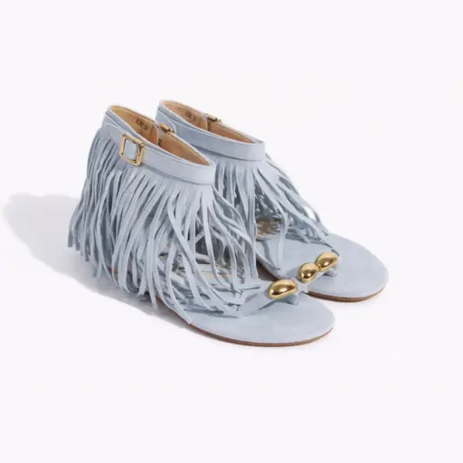 [YL30343C] 360 COTTON SANDALS WITH FRINGES DAIM SKY BLUE 38