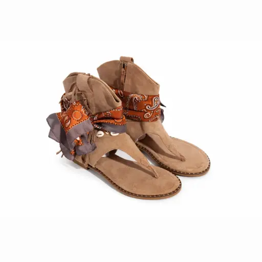[E051145A] 360 COTTON SANDALS WITH SKARF DAIM BEIGE 36