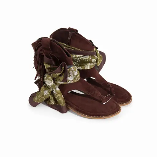 [E051146D] 360 COTTON SANDALS WITH SKARF DAIM BROWN 39
