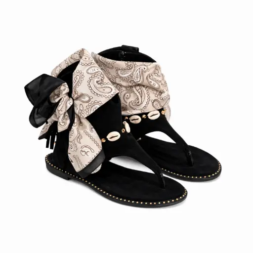 [E051147D] 360 COTTON SANDALS WITH SKARF DAIM BLACK  39