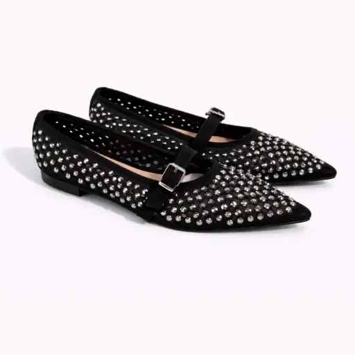[J023857D] 360 COTTON POINTED FLAT WITH STRASS WITH BUCCLE BLACK 39