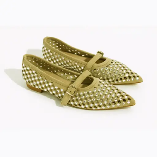 [J023858C] 360 COTTON POINTED FLAT WITH STRASS WITH BUCCLE GREEN 38