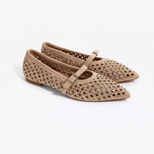 [J023859D] 360 COTTON POINTED FLAT WITH STRASS WITH BUCCLE KAKI 39
