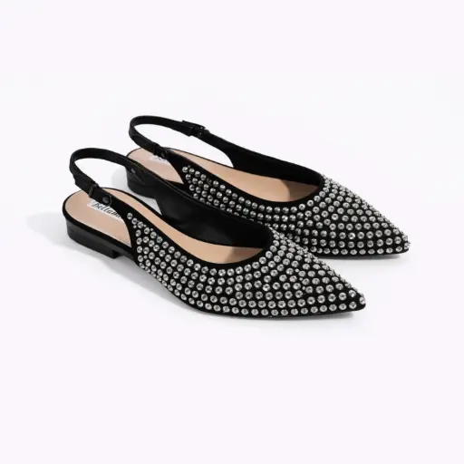 [J024860C] 360 COTTON POINTED FLAT WITH STRASS BLACK 38