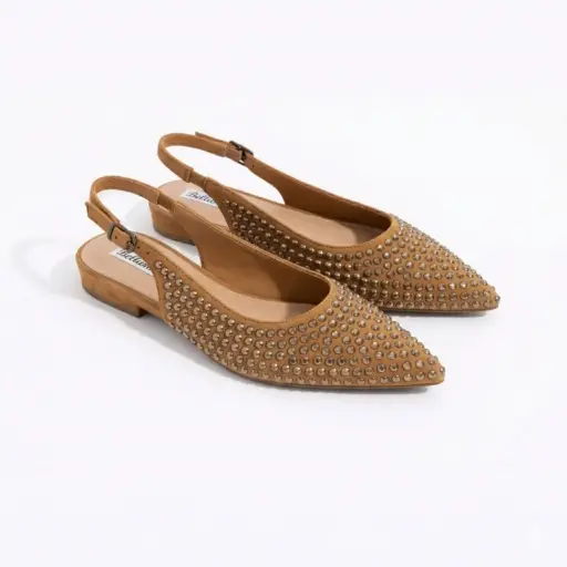 [J024861D] 360 COTTON POINTED FLAT WITH STRASS CAMEL 39