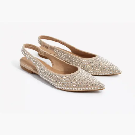 [J024862D] 360 COTTON POINTED FLAT WITH STRASS BEIGE 39
