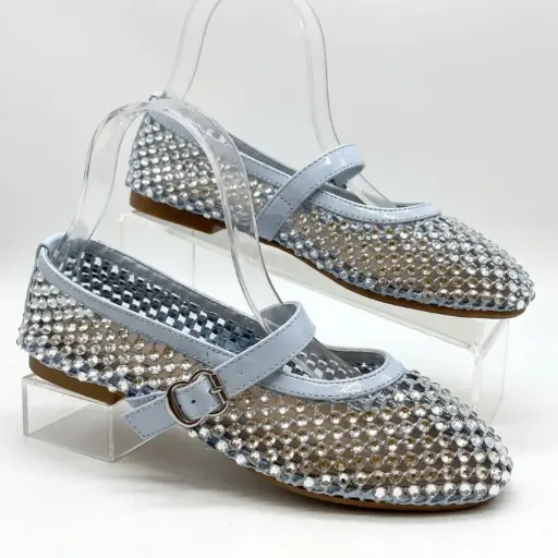 [H9765C] 360 COTTON ROUND FLAT WITH STRASS WITH BUCCLE SKY BLUE 38