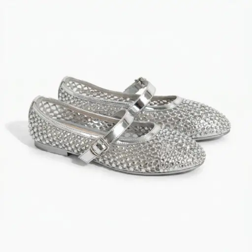 [J020766D] 360 COTTON ROUND FLAT WITH STRASS WITH BUCCLE SILVER 39