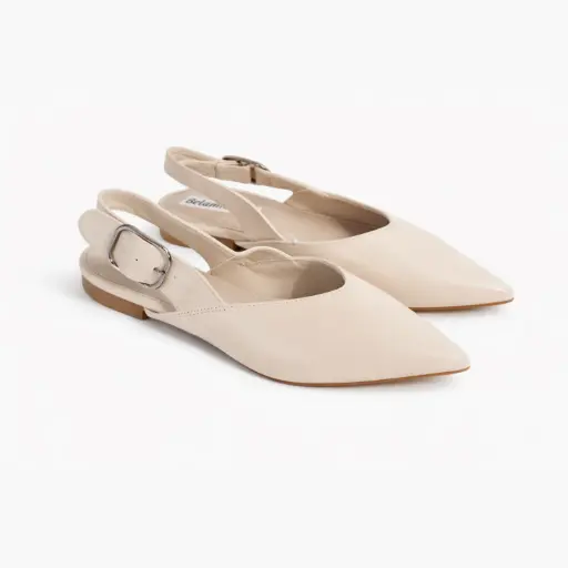 [J020572D] 360 COTTON POINTED FLAT WITH BUCLE LEATHER BEIGE 39