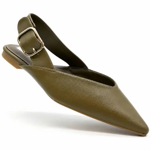 [J020573A] 360 COTTON POINTED FLAT WITH BUCLE LEATHER BEIGE OLIVE 36
