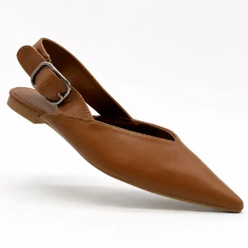 [J020574A] 360 COTTON POINTED FLAT WITH BUCLE LEATHER CAMEL 36