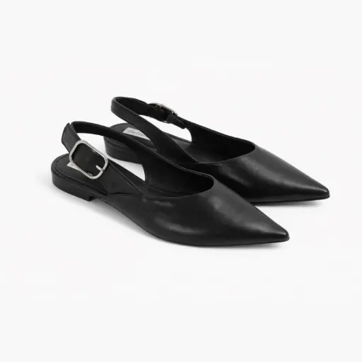 [J020575B] 360 COTTON POINTED FLAT WITH BUCLE LEATHER BLACK 37