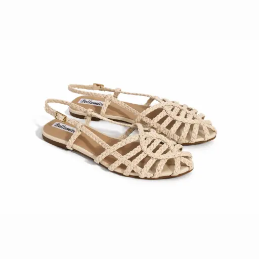 [J020976D] 360 COTTON FLAT SANDAL WITH BRAIDED STRAPS BEIGE 39
