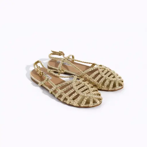 [J020978C] 360 COTTON FLAT SANDAL WITH BRAIDED STRAPS GOLD 38