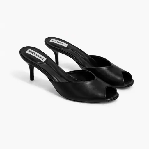 [Q030985B] 360 COTTON FAUX LEATHER MULES ROUND BLACK 37  