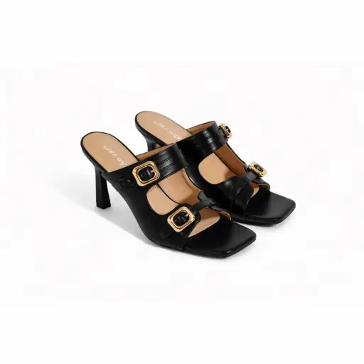 [HF-5796D] 360 COTTON HIGH MULES WITH TWO BUCLES BLACK  39
