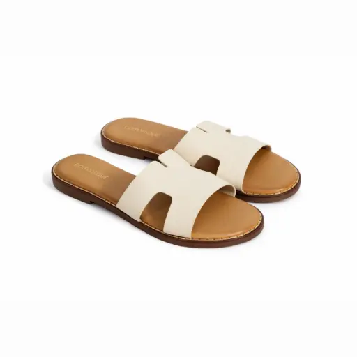 [ML376113C] 360 COTTON LEATHER SLIDES BEIGE 38