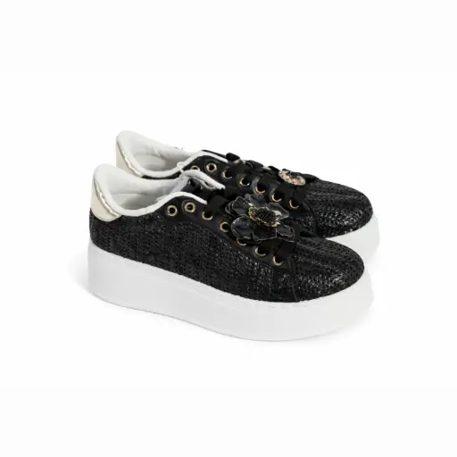 [AD-155149D] 360 COTTON SNEAKERS PLATOFORM CANVA WITH 2 BROCH BLACK 39