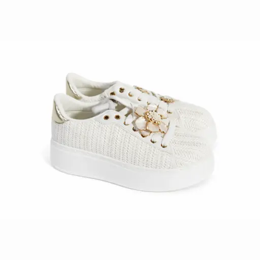 [AD-155150D] 360 COTTON SNEAKERS PLATOFORM CANVA WITH 2 BROCH WHITE 39