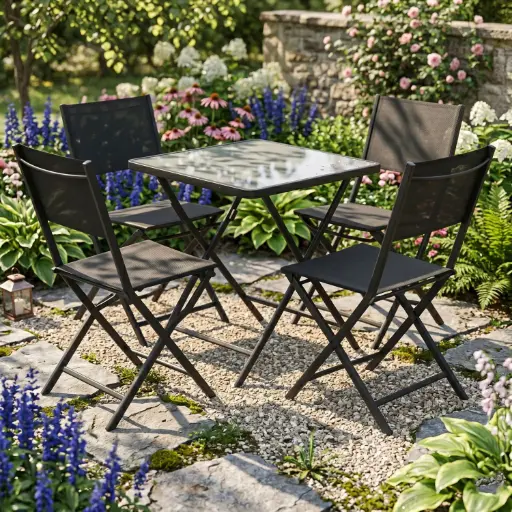 [OUTA-1] 360 HOME OUTDOOR 5 PCS PATIO FOLDING SET WITH 4 CHAIRS AND RECTANGULAR TABLE BLACK