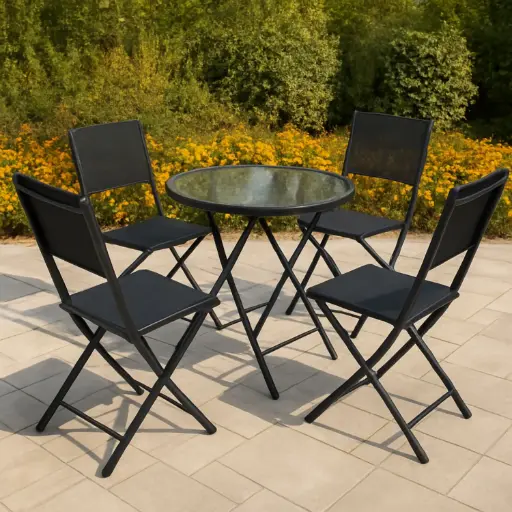 [OUTA-2] 360 HOME OUTDOOR 5 PCS PATIO FOLDING SET WITH 4 CHAIRS AND ROUND TABLE BLACK