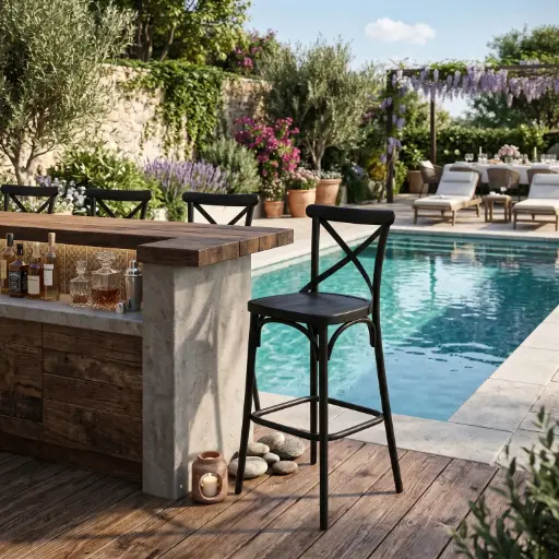 [OUTA-9] 360 HOME OUTDOOR CROSS-BACK BAR CHAIR HEIGHT 102CM BLACK