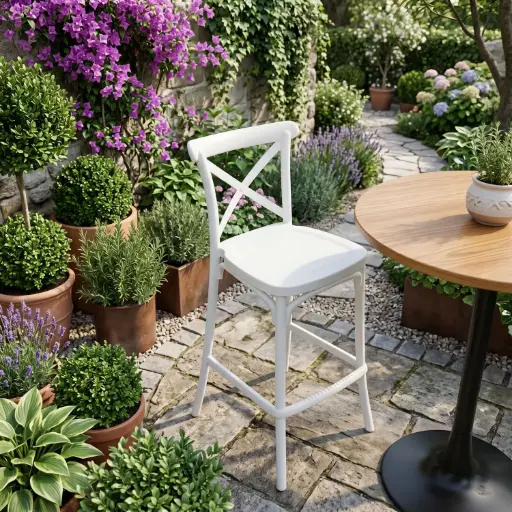 [OUTA-10] 360 HOME OUTDOOR CROSS-BACK BAR CHAIR HEIGHT 102CM WHITE