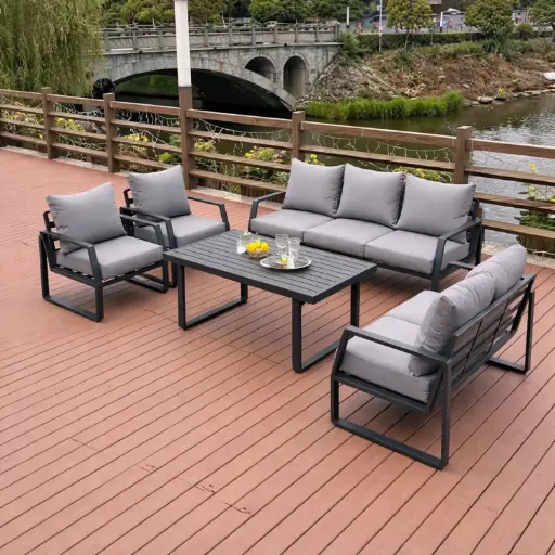 [OUTA-12] 360 HOME OUTDOOR 5 PCS PATIO SET WITH 3-SEATS SOFA, 2-SEATS SOFA, 2 SINGLE CHAIRS AND A RECTANGULAR TABLE GREY