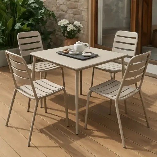 [OUTA-15] 360 HOME OUTDOOR 5 PCS PATIO SET WITH 4 CHAIRS  AND A RECTANGULAR TABLE BEIGE
