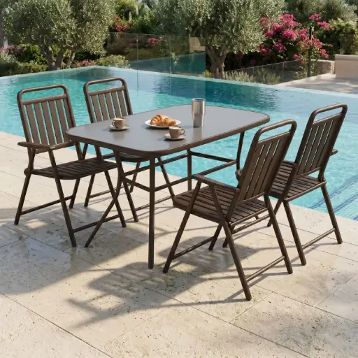 [OUTA-19] 360 HOME OUTDOOR 5 PCS PATIO SET WITH 4 CHAIRS  AND A RECTANGULAR TABLE BLACK