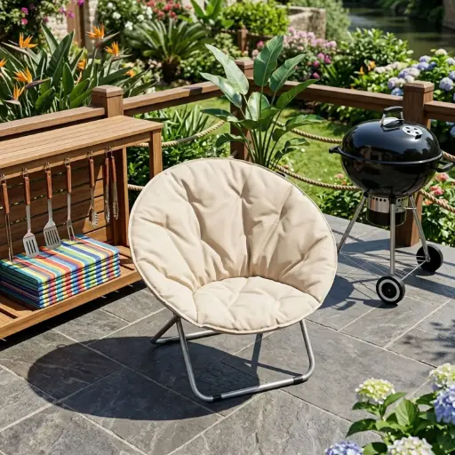 [MT400-3] 360 HOME OUTDOOR FOLDABLE SAUCER MOON CHAIR 80*80*78 BEIGE