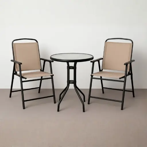 [HY-001] 360 HOME OUTDOOR 3 PCS BISTRO SET FOLDING CHAIRS WITH ROUND BAR TABLE CHAIR:67*56.5*108 TABLE:60*60*84 BEIGE