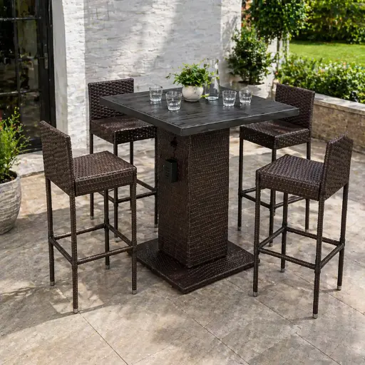 [HY-009] 360 HOME OUTDOOR 5 PCS PATIO RATTAN WICKER SET WITH 4 CHAIRS AND BAR TABLE CHAIR: L41*W37.5*H95.5 BAR TABLE: L90*W90*H98 