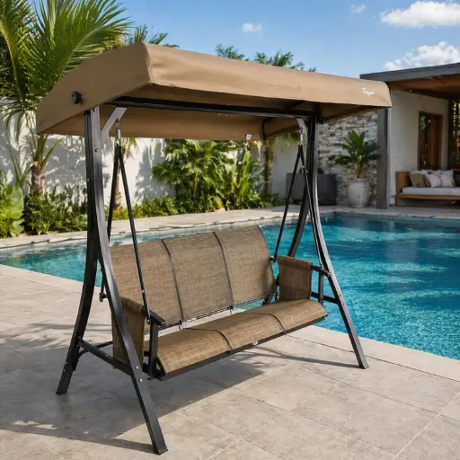 [HY-041] 360 HOME OUTDOOR 3-SEAT SEILING PORCH ROCKING SWING CHAIR 180X112X166CM BEIGE
