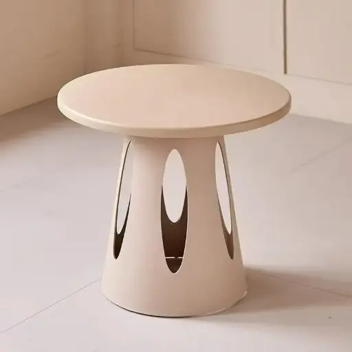 [PLTA35] 360 HOME MULTI-UTILITY SIDE ROUND TABLE CUT-OUT LEG SHAPE 55*55*49 LIGHT CAMEL