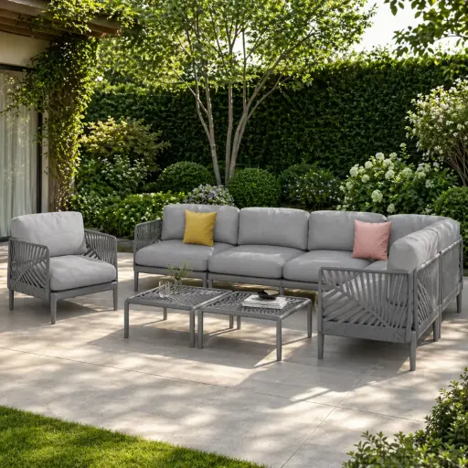 [PLSETC] 360 HOME ASPEN OUTDOOR SOFA SET 6SEATS+2TABLES GREY