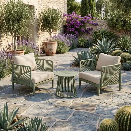 [PLSETD1] 360 HOME OUTDOOR PATIO SET 2 SEATS+1ROUND TABLE GREEN&WHITE POLYPROPILENE
