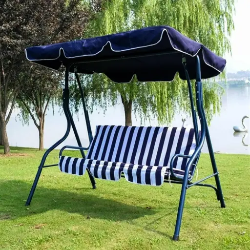 [OUT40-1] 360 HOME OUTDOOR 3-SEAT SEILING ROCKING IRON SWING CHAIR 173*112*148CM DARK BLUE/WHITE STRIPE