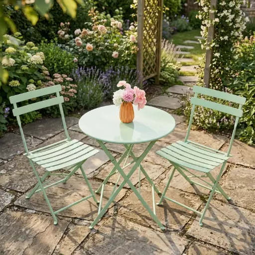 [OUT40-5] 360 HOME OUTDOOR 3 PCS BISTRO IRON SET WITH 2 FOLDING CHAIRS COMBINED 44*42*80.5cm / 42*97CM AND ROUND TABLE: 60*73CM /SQUARE TABLE: 55*55*73CM GREEN 2