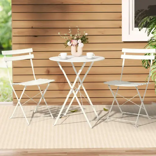 [OUT40-8] 360 HOME OUTDOOR 3 PCS BISTRO IRON SET WITH 2 FOLDING CHAIRS COMBINED 44*42*80.5cm / 42*97CM AND ROUND TABLE: 60*73CM /SQUARE TABLE: 55*55*73CM WHITE 2